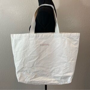 SAATVA Women's Canvas Tote Bag Sz Large Natural Ivory Carry-all On-the-Go Casual